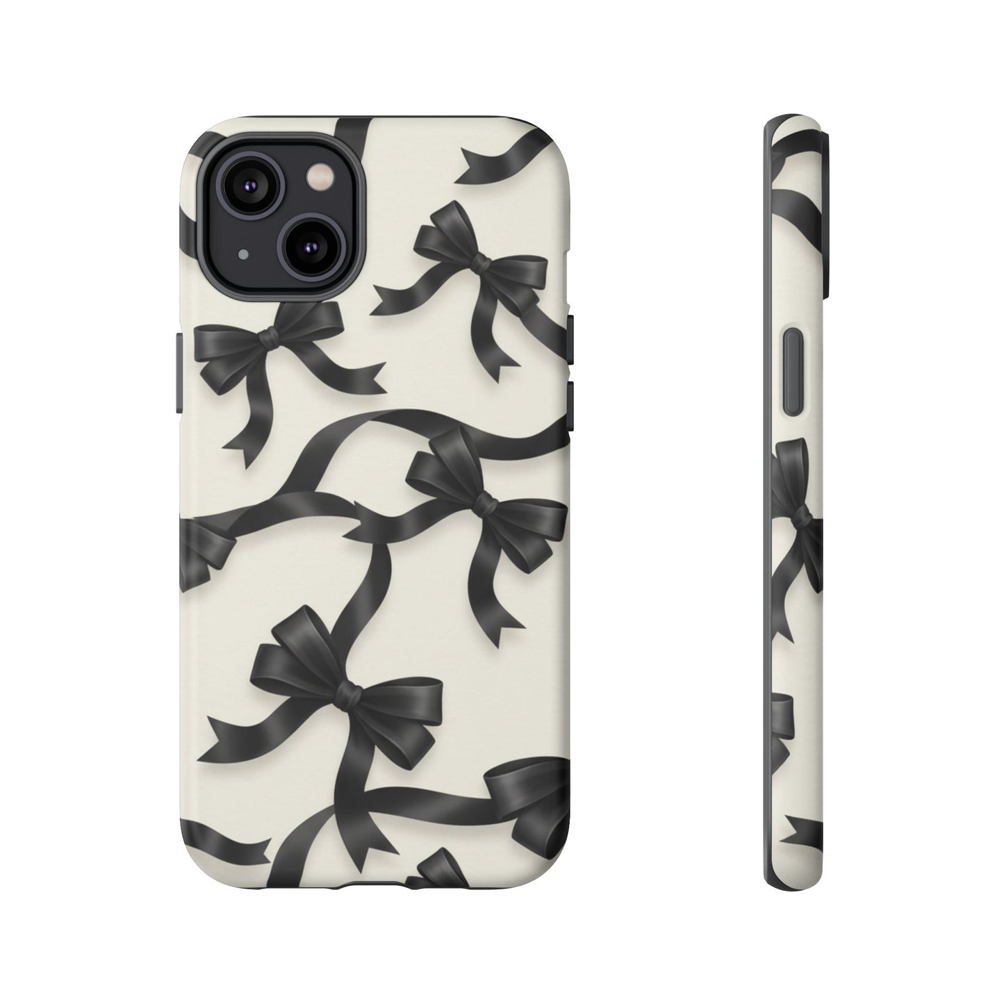Black Ribbon Bow Phone Case, Minimal Bow Pattern Tough Protective Case