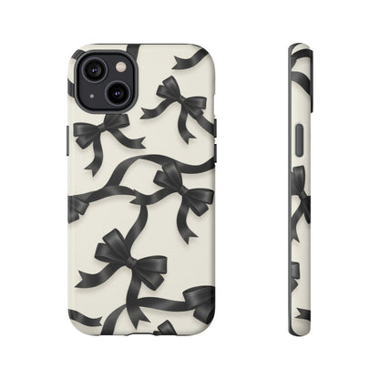 Black Ribbon Bow Phone Case, Minimal Bow Pattern Tough Protective Case