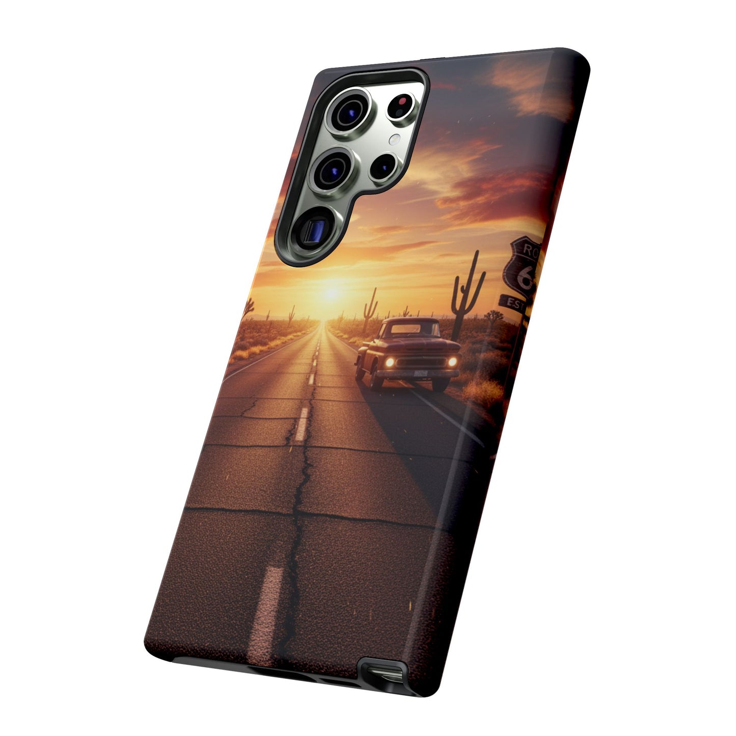 Route 66 Sunset Desert Highway Phone Case – Road Trip Travel Aesthetic Tough Case