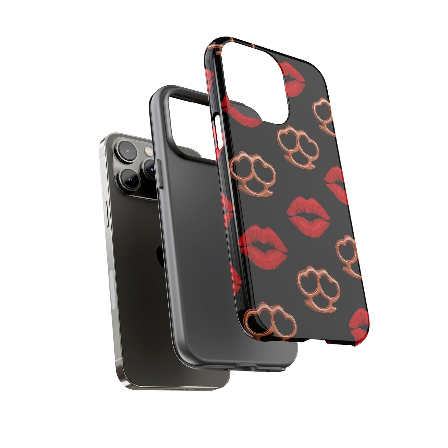 Red Lipstick & Knuckle Duster Phone Case | Bold Kiss Print Tough Protective Cover for Iphone, Samsung Galaxy and Pixel