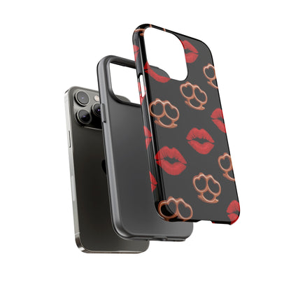 Red Lipstick & Knuckle Duster Phone Case | Bold Kiss Print Tough Protective Cover for Iphone, Samsung Galaxy and Pixel