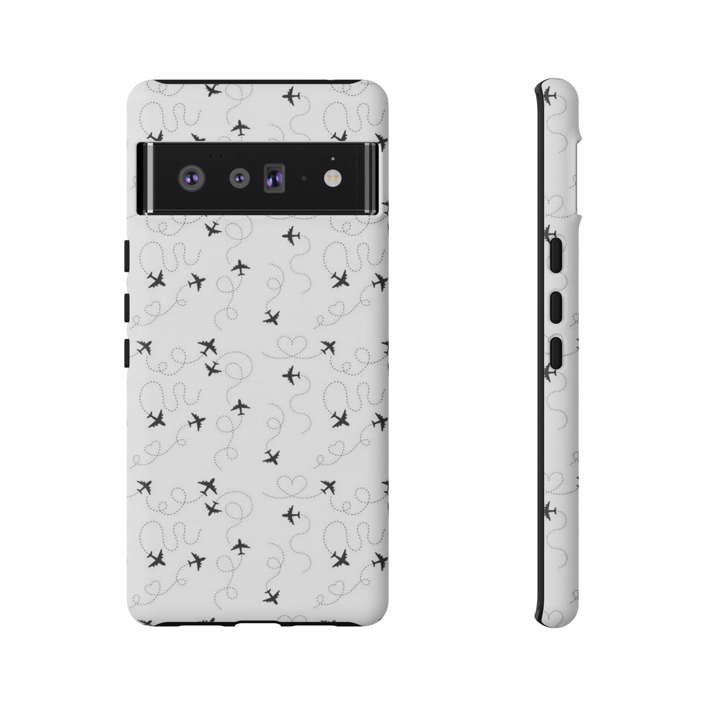 Minimal Paper Airplane Pattern Phone Case – Black White Aesthetic Tough Cover