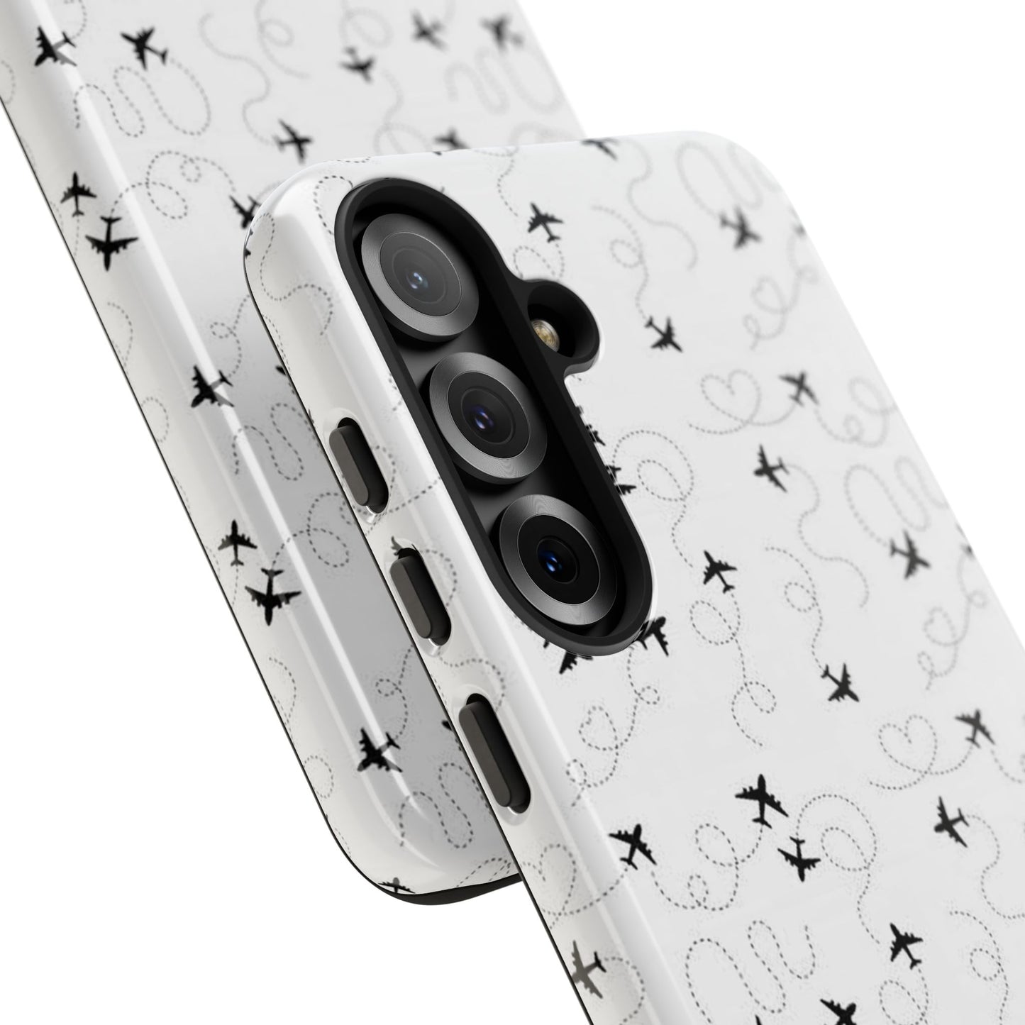 Minimal Paper Airplane Pattern Phone Case – Black White Aesthetic Tough Cover