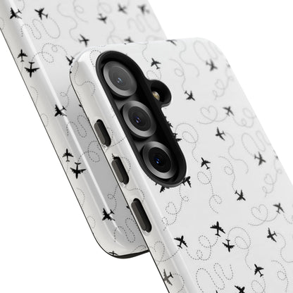 Minimal Paper Airplane Pattern Phone Case – Black White Aesthetic Tough Cover