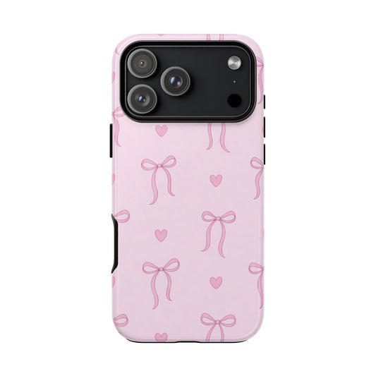 Pink Bow Heart Aesthetic Phone Case – Coquette Cute Tough Cover