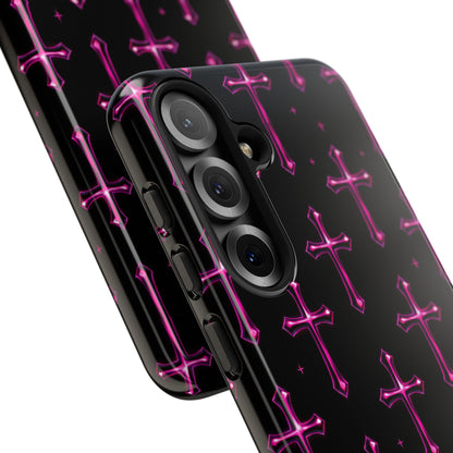 Neon Pink Cross Pattern Phone Case | Tough Protective Case for Iphone, Samsung Galaxy and Pixel