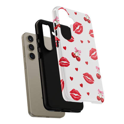 Red Lips & Cherry Phone Case – Y2K Retro Aesthetic Tough Cover