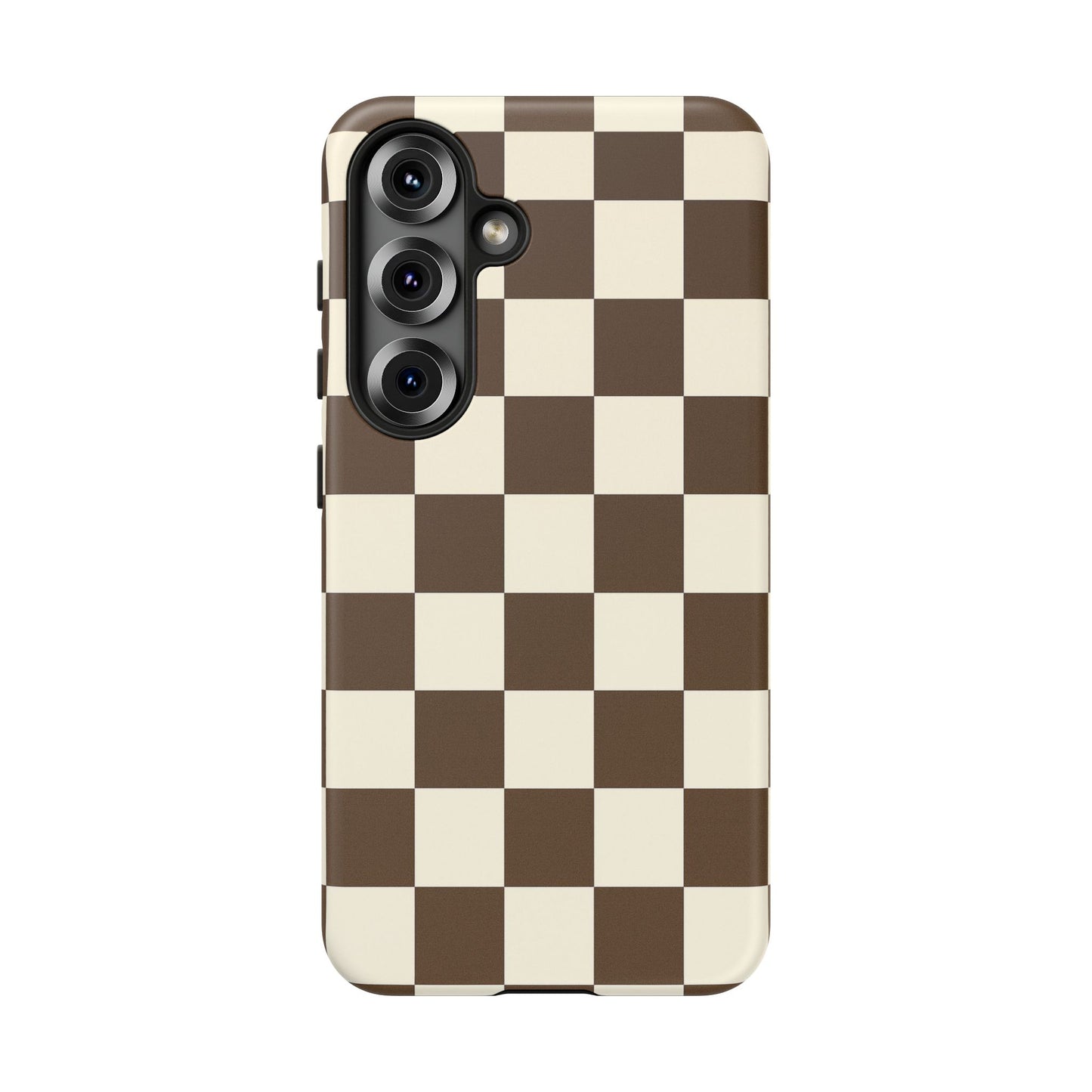 Mocha Checkerboard Phone Case | Neutral Aesthetic Checkered iPhone & Samsung Tough Case