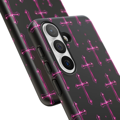 Neon Pink Cross Pattern Phone Case | Tough Protective Case for Iphone, Samsung Galaxy and Pixel