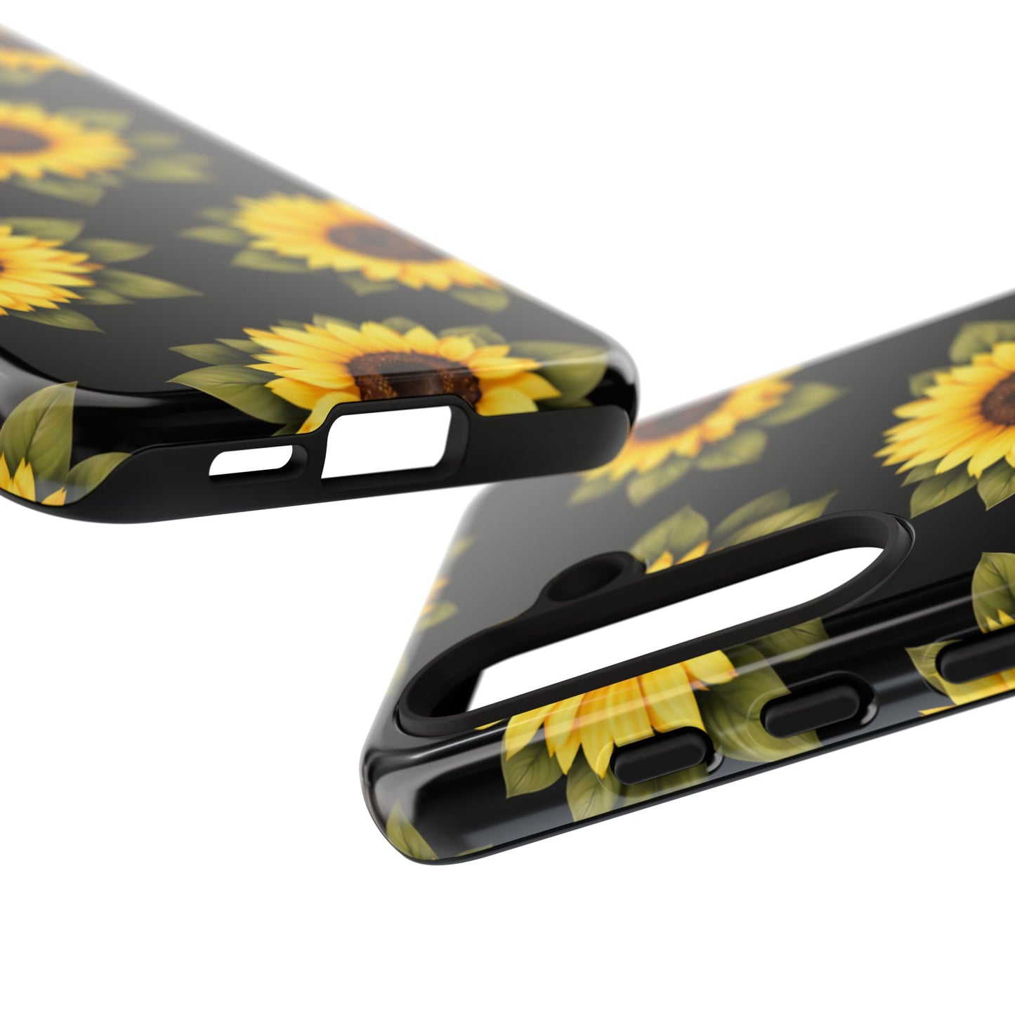 Sunflower Floral Tough Phone Case – Black Background Protective Cover for Iphone, Samsung Galaxy and Pixel