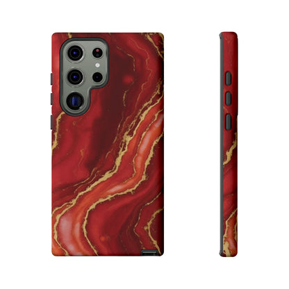 Red Agate Marble Phone Case with Gold Veins – Luxury Tough iPhone & Samsung Case