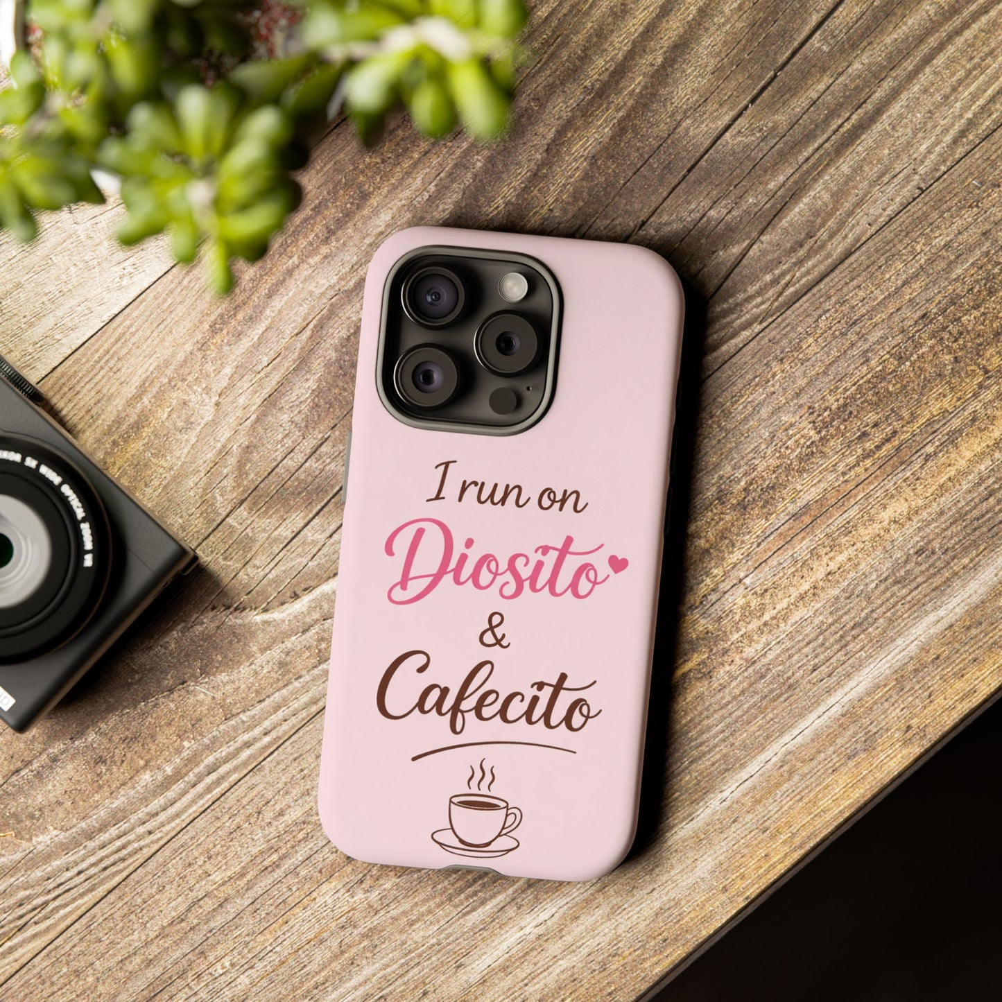 I Run on Diosito y Cafecito Phone Case, Pink Aesthetic Latina Faith Coffee Case, Girly Protective iPhone Samsung Cover