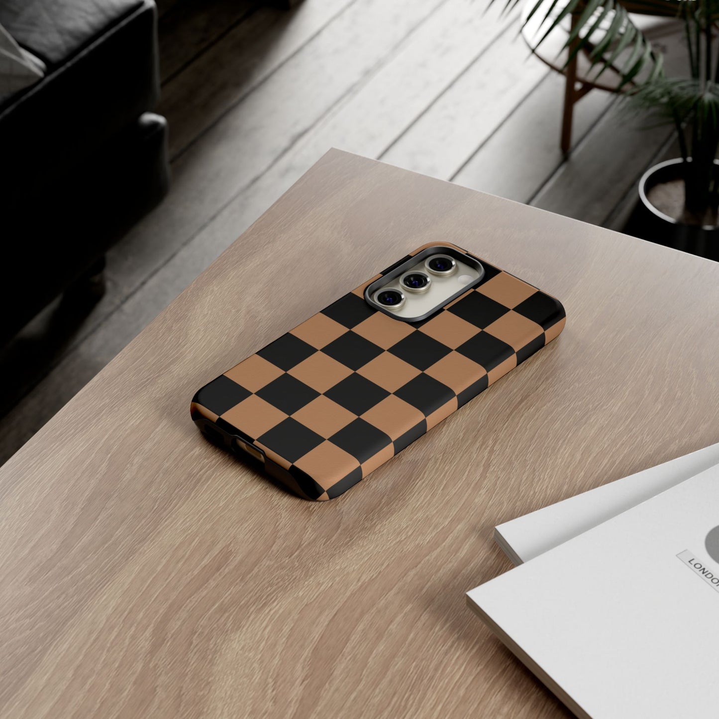 Brown Checkered Phone Case | Aesthetic Checkerboard iPhone & Samsung Tough Case