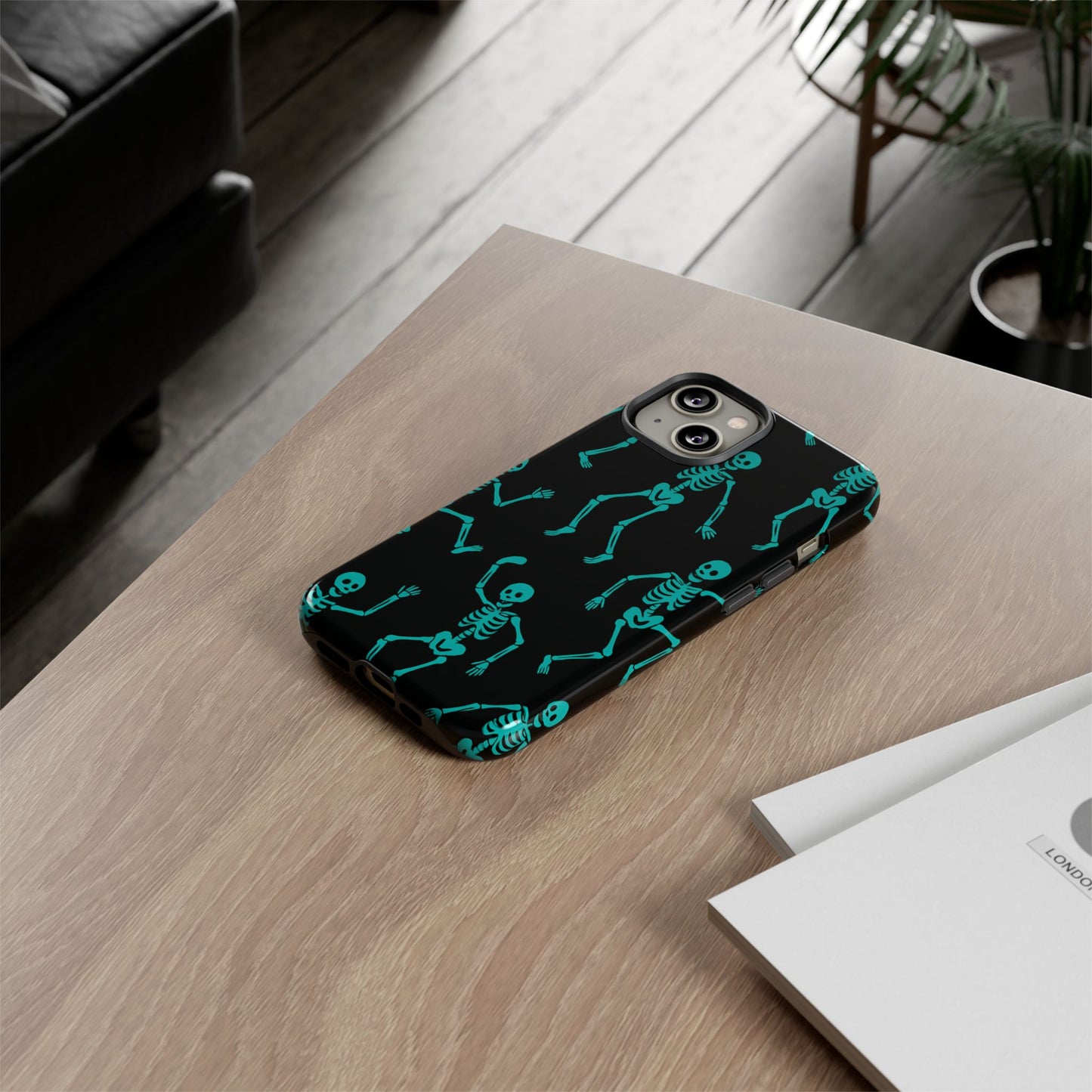 Dancing Teal Skeletons Phone Case | Tough Protective Case for Iphone, Samsung Galaxy and Pixel