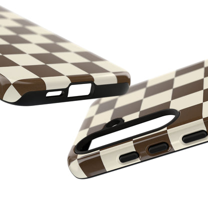 Mocha Checkerboard Phone Case | Neutral Aesthetic Checkered iPhone & Samsung Tough Case