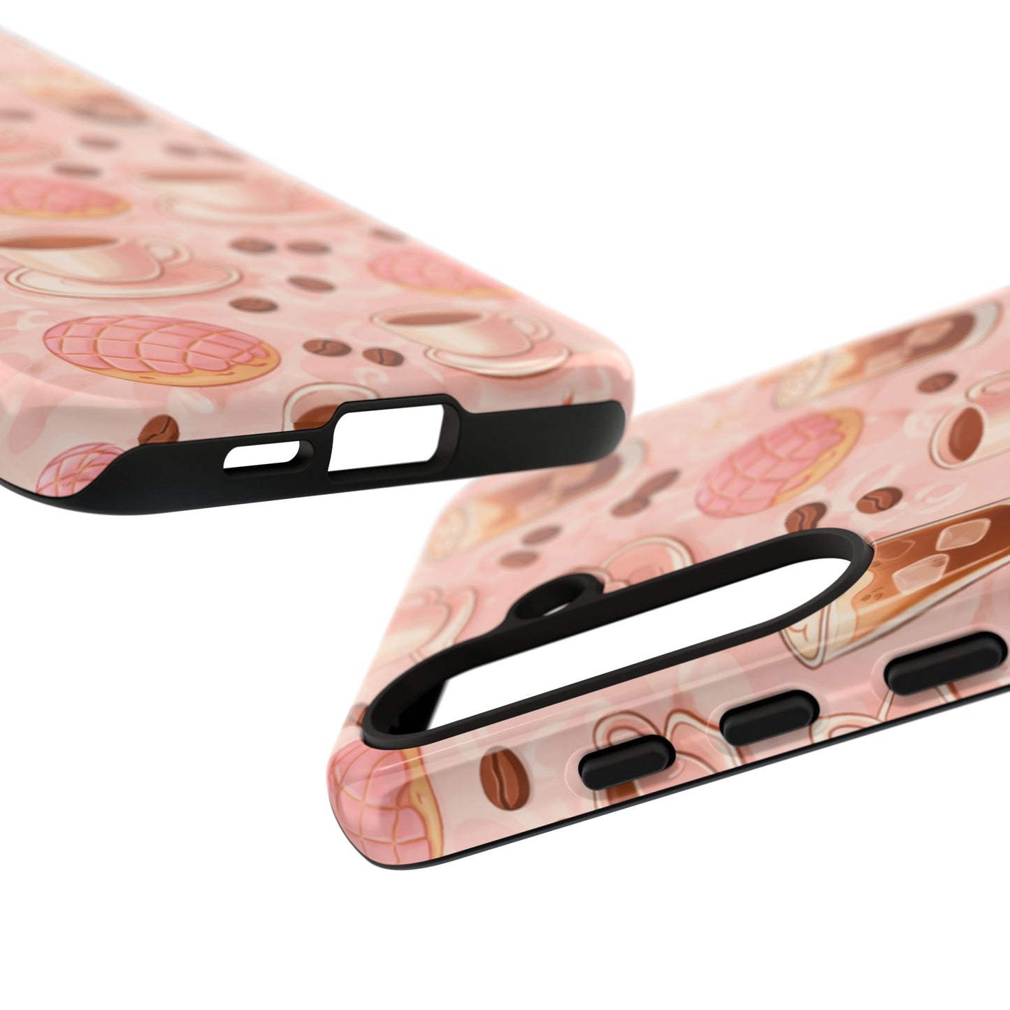 Cute Coffee & Pink Concha Phone Case – Coffee Lover Aesthetic Latte Pattern Tough Case