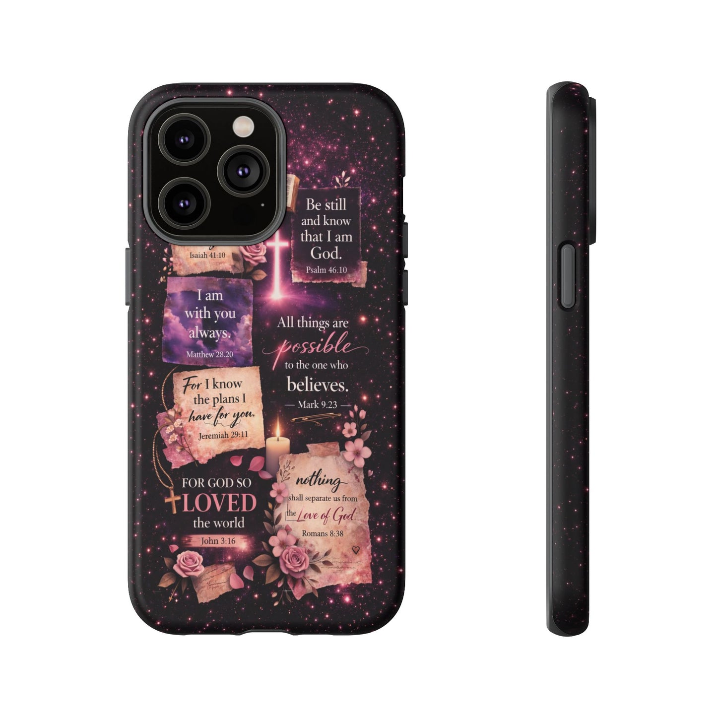 Christian Bible Verse Phone Case Pink Floral Faith Tough Protective Cover Gift