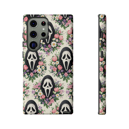 Floral Ghost Face Aesthetic Phone Case – Cute Spooky Tough Cover