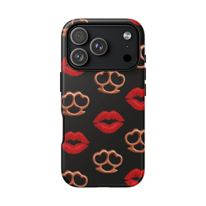 Red Lipstick & Knuckle Duster Phone Case | Bold Kiss Print Tough Protective Cover for Iphone, Samsung Galaxy and Pixel