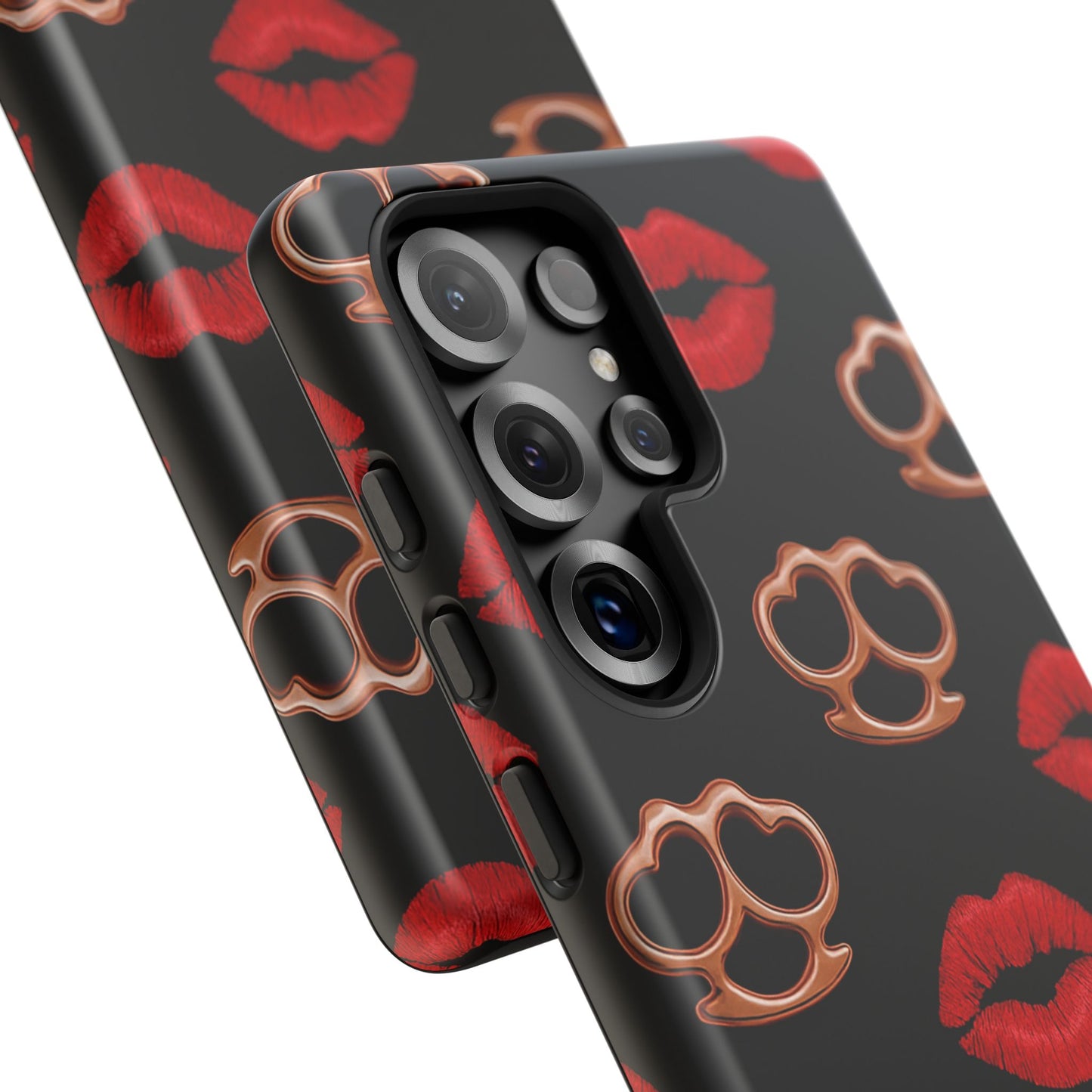 Red Lipstick & Knuckle Duster Phone Case | Bold Kiss Print Tough Protective Cover for Iphone, Samsung Galaxy and Pixel