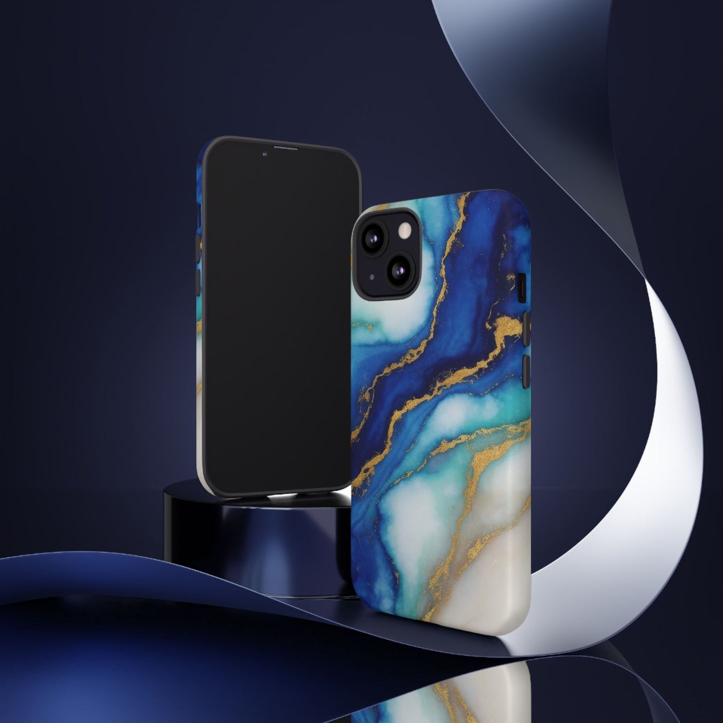 Blue & Gold Marble Phone Case – Luxury Resin Art Tough Case (iPhone, Samsung, Pixel)
