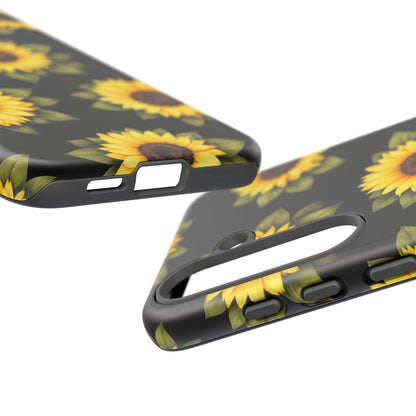 Sunflower Floral Tough Phone Case – Black Background Protective Cover for Iphone, Samsung Galaxy and Pixel