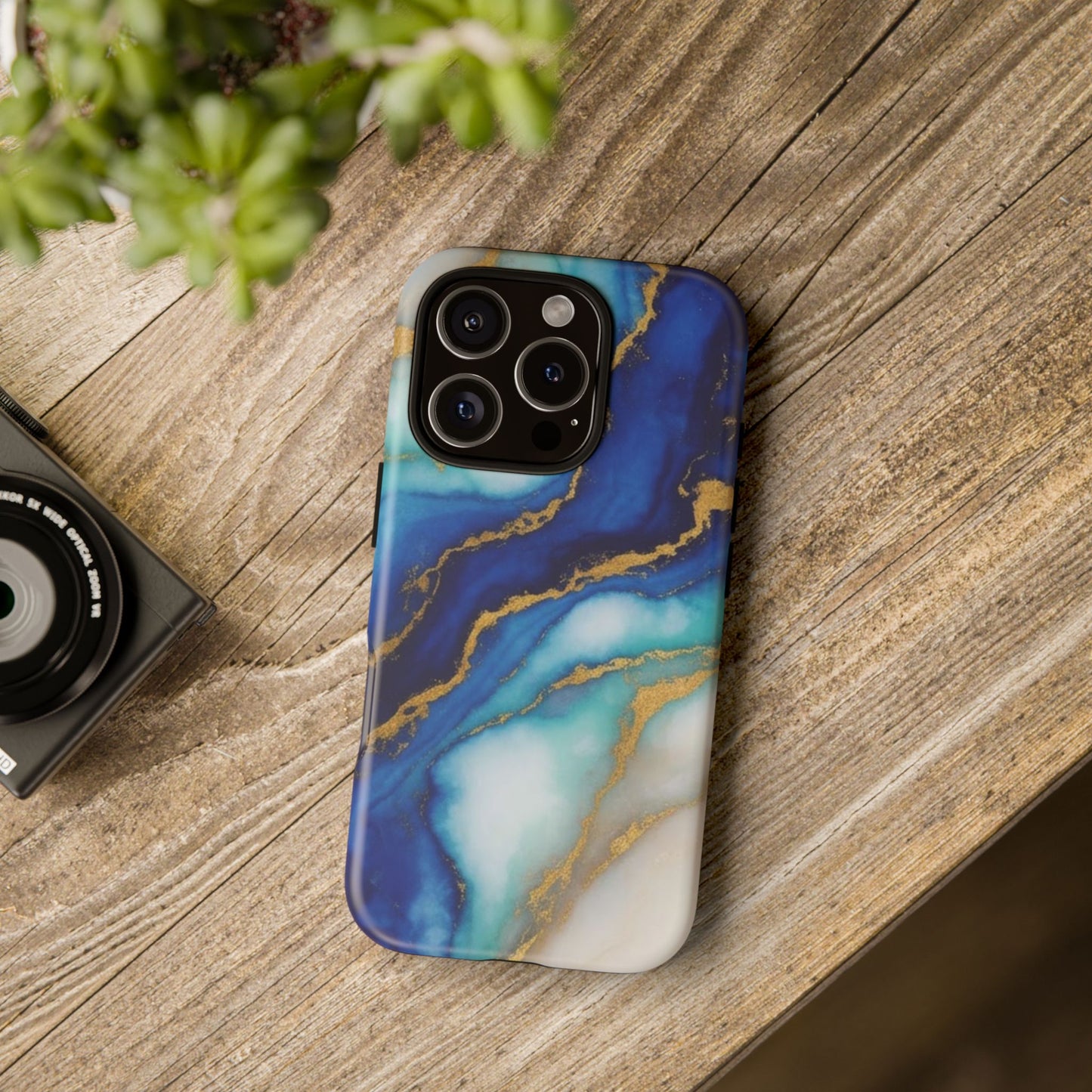 Blue & Gold Marble Phone Case – Luxury Resin Art Tough Case (iPhone, Samsung, Pixel)