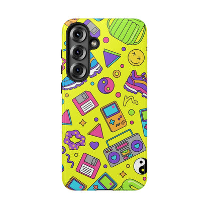 90s Retro Neon Phone Case – Y2K Nostalgia Colorful Icons Tough Protective Case