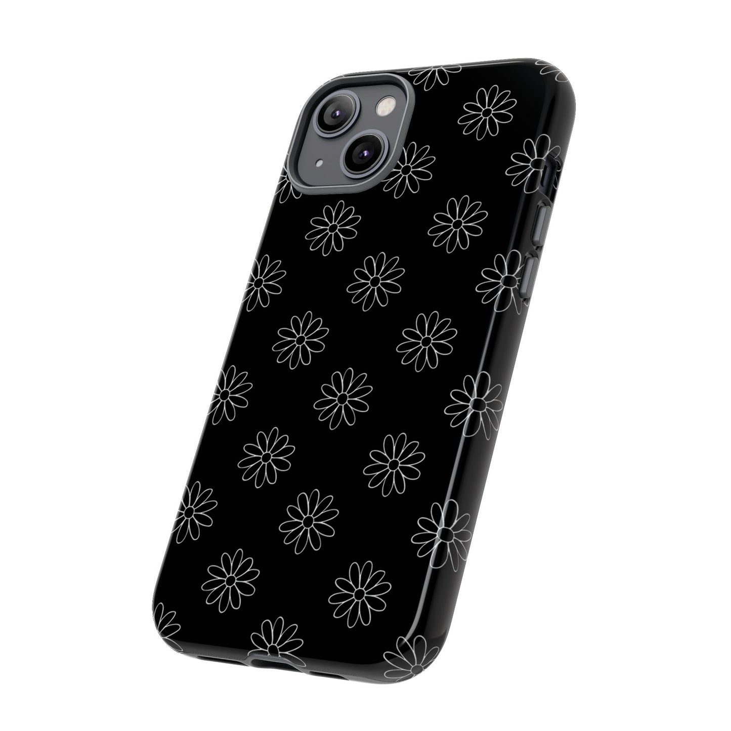 Black Daisy Floral Phone Case – Slim Protective Tough Case for Iphone, Samsung Galaxy and Pixel