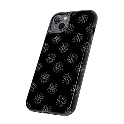 Black Daisy Floral Phone Case – Slim Protective Tough Case for Iphone, Samsung Galaxy and Pixel