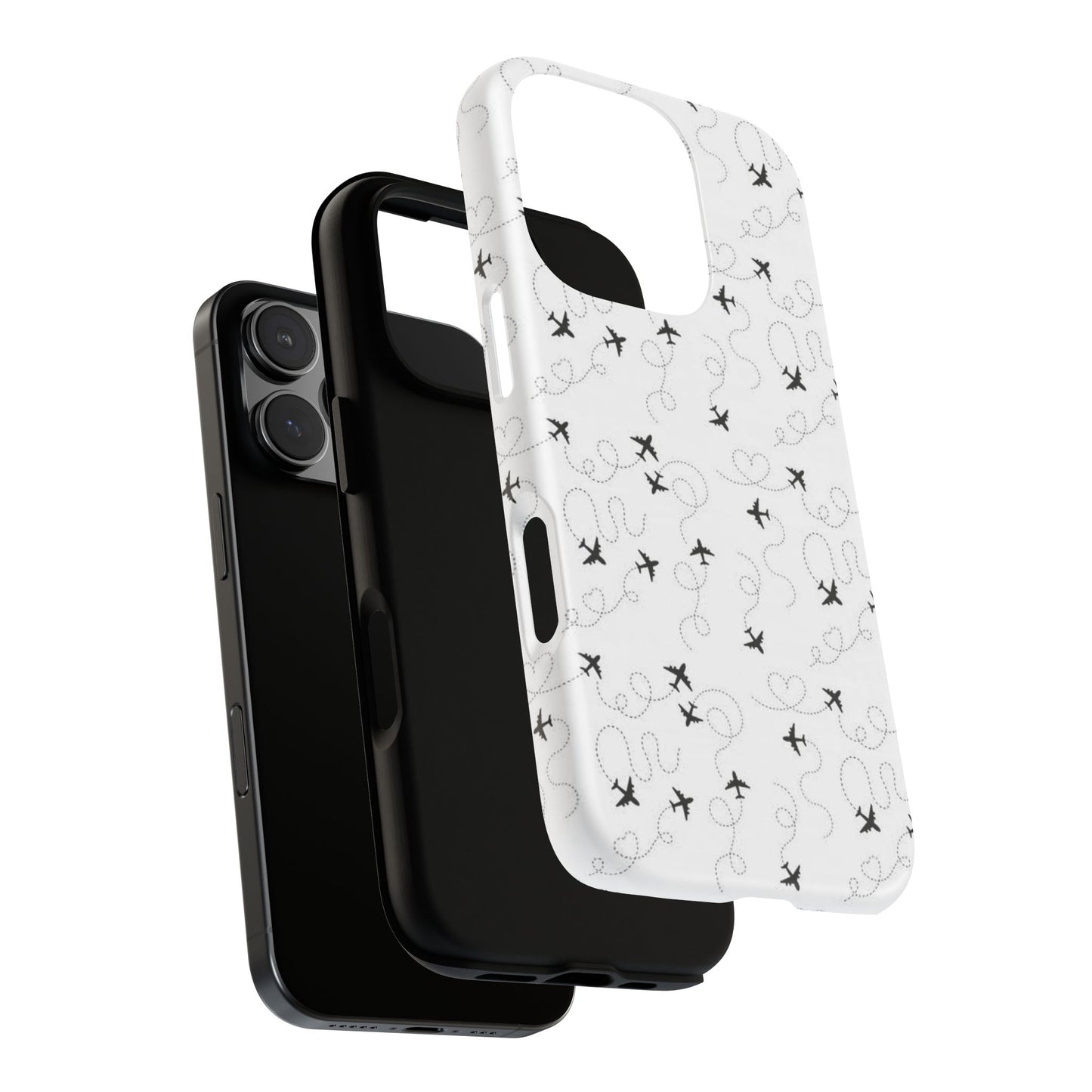 Minimal Paper Airplane Pattern Phone Case – Black White Aesthetic Tough Cover