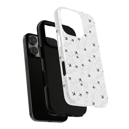 Minimal Paper Airplane Pattern Phone Case – Black White Aesthetic Tough Cover