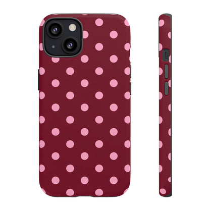 Pink Polka Dot Phone Case – Cute Aesthetic Tough Protective Phone Cover for Iphone, Samsung Galaxy and Pixel