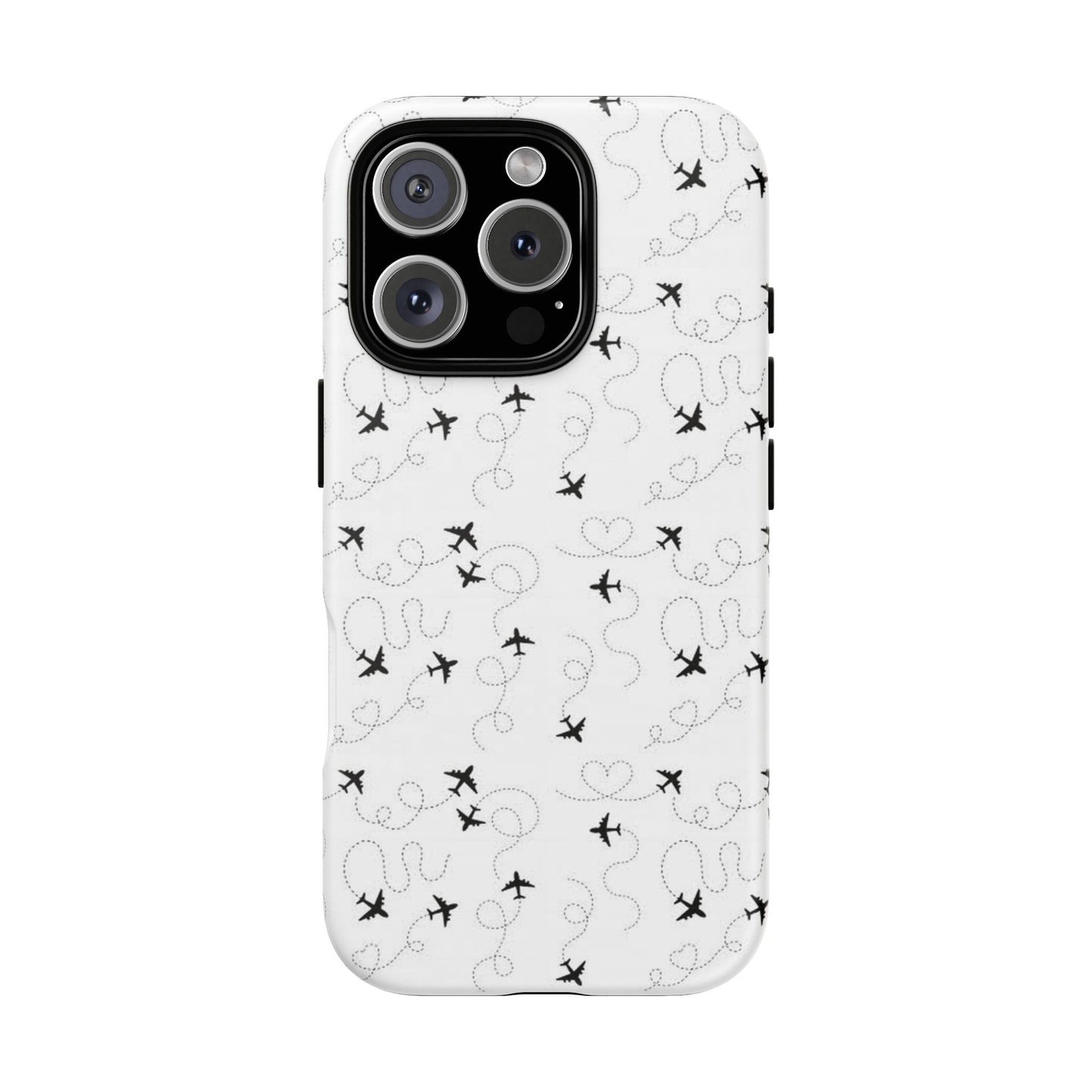 Minimal Paper Airplane Pattern Phone Case – Black White Aesthetic Tough Cover