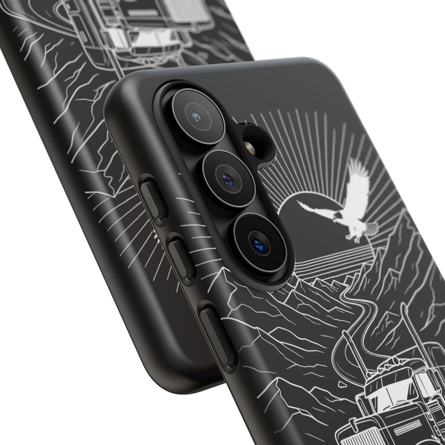 Trucker Highway Phone Case | Eagle & Mountain Line Art | Black Western Tough Case
