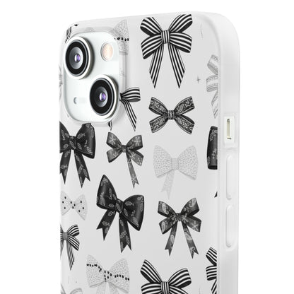 Black & White Bow Pattern Phone Case | Minimal Coquette Flexi Case