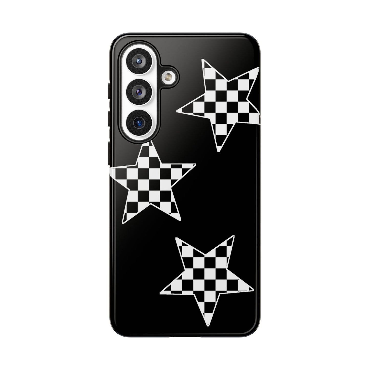 Checkered Star Tough Phone Case – Black Retro Graphic Protective Cover for Iphone, Samsung Galaxy and Pixel