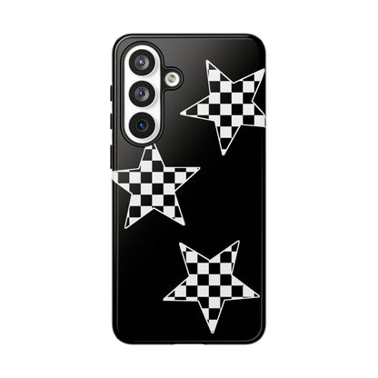 Checkered Star Tough Phone Case – Black Retro Graphic Protective Cover for Iphone, Samsung Galaxy and Pixel