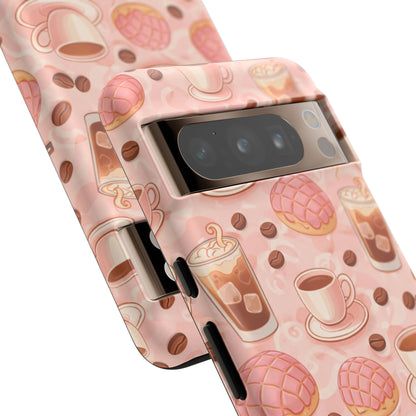 Cute Coffee & Pink Concha Phone Case – Coffee Lover Aesthetic Latte Pattern Tough Case