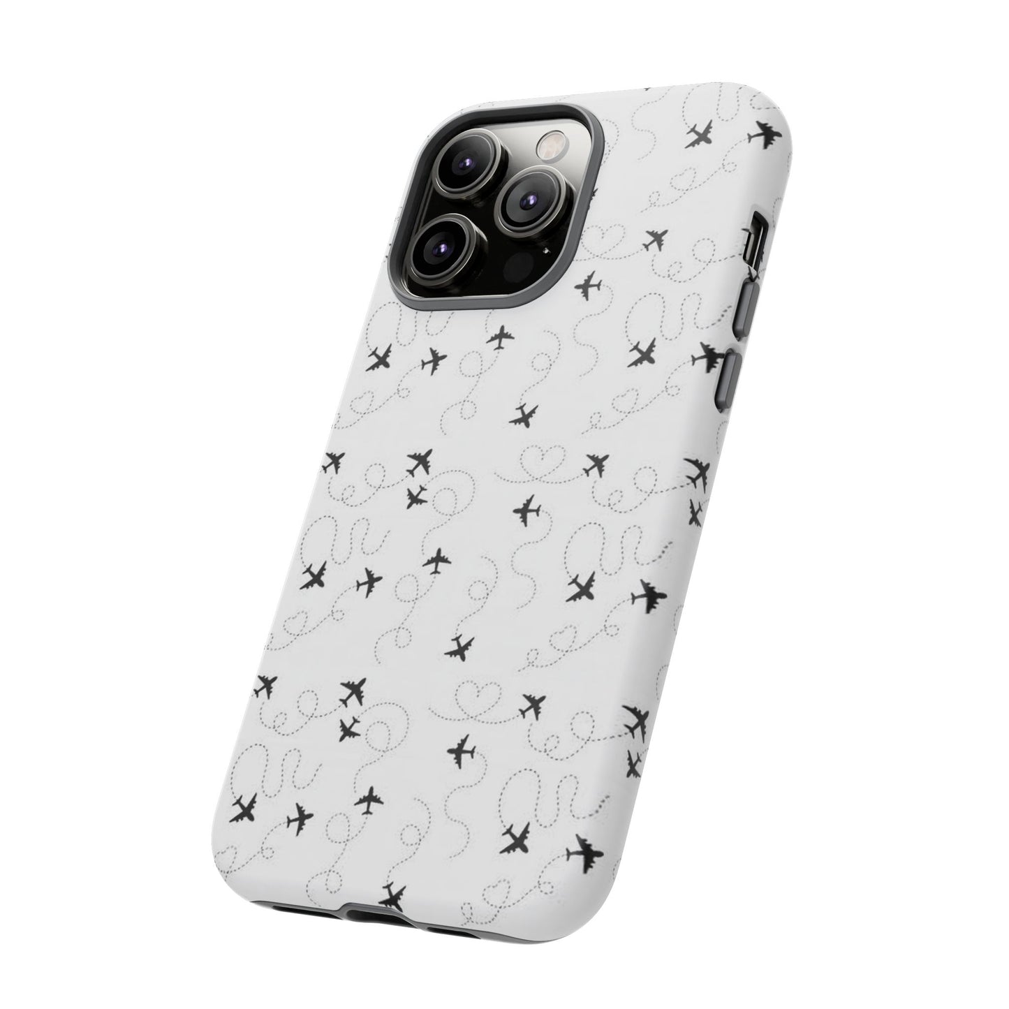 Minimal Paper Airplane Pattern Phone Case – Black White Aesthetic Tough Cover