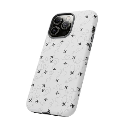 Minimal Paper Airplane Pattern Phone Case – Black White Aesthetic Tough Cover