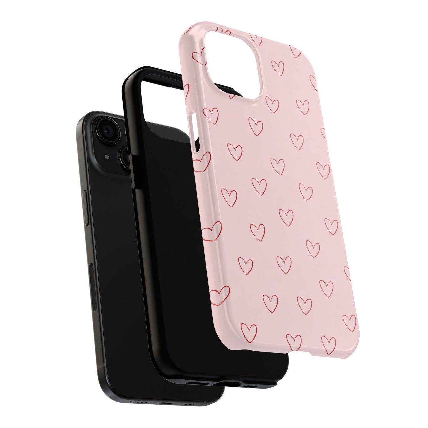 Pink Doodle Hearts Phone Case | Minimal Cute Heart Pattern Tough Case