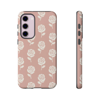 White Rose Pattern Tough Phone Case | Elegant Floral Aesthetic Case for Iphone, Samsung Galaxy and Pixel