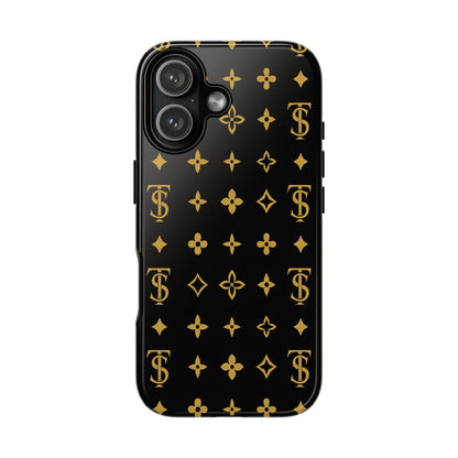 Gold Monogram Pattern Tough Phone Case | Black & Gold Luxury Design for Iphone, Samsung Galaxy and Pixel