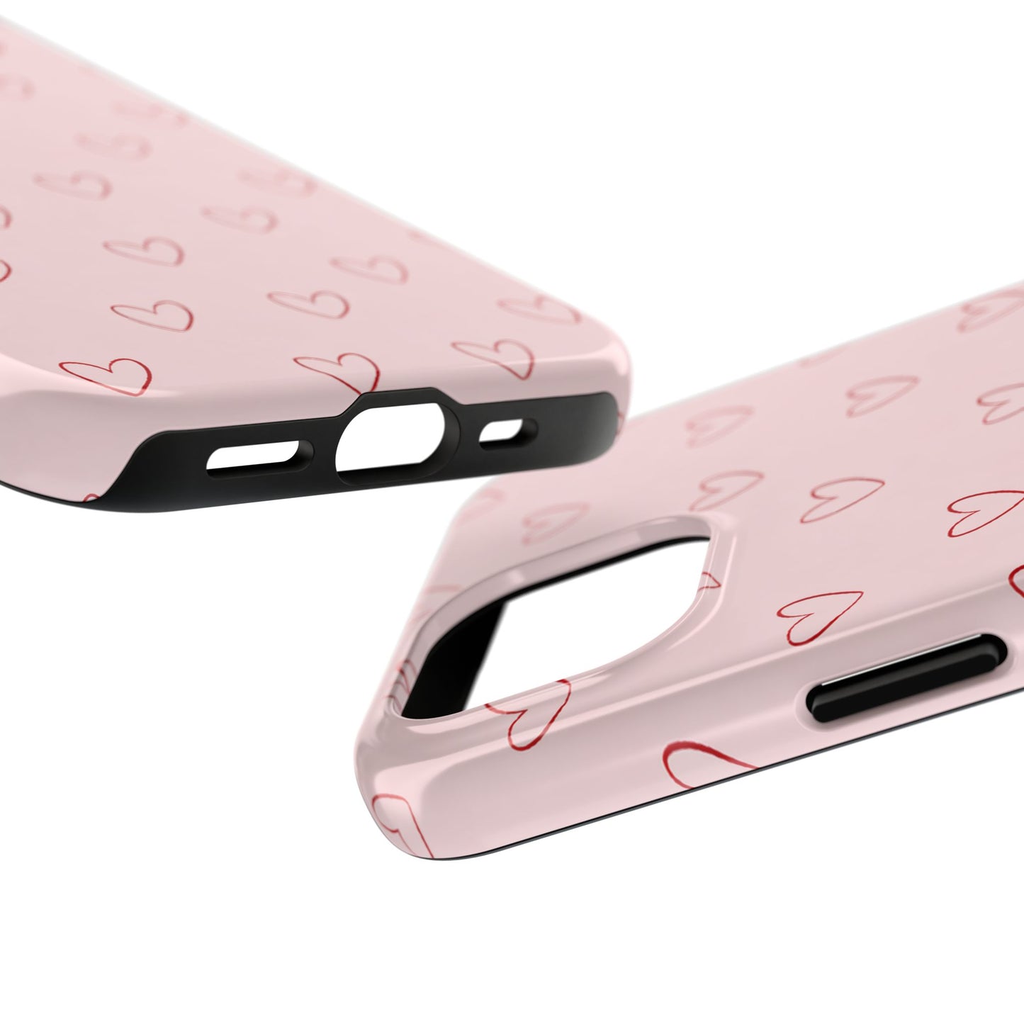 Pink Doodle Hearts Phone Case | Minimal Cute Heart Pattern Tough Case