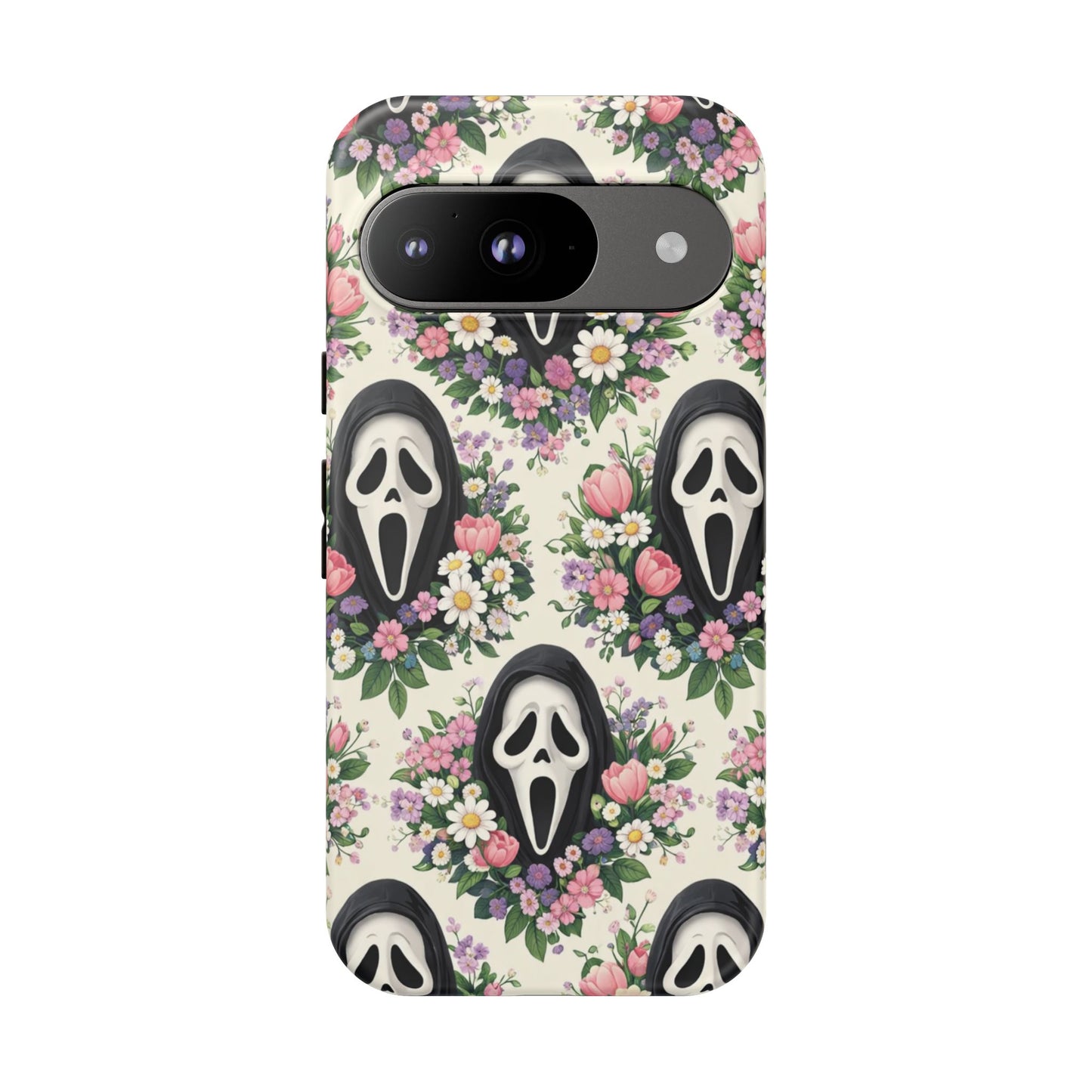 Floral Ghost Face Aesthetic Phone Case – Cute Spooky Tough Cover
