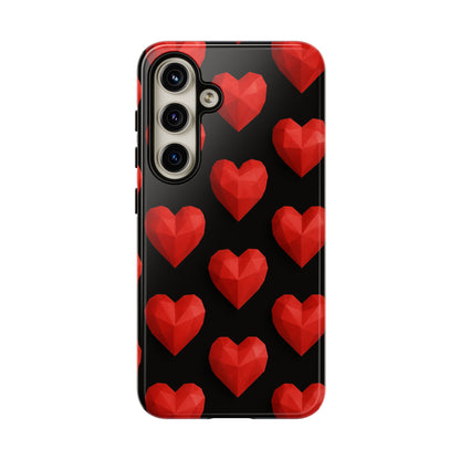 Red Heart Phone Case – Geometric Heart Pattern Tough Case (Black)