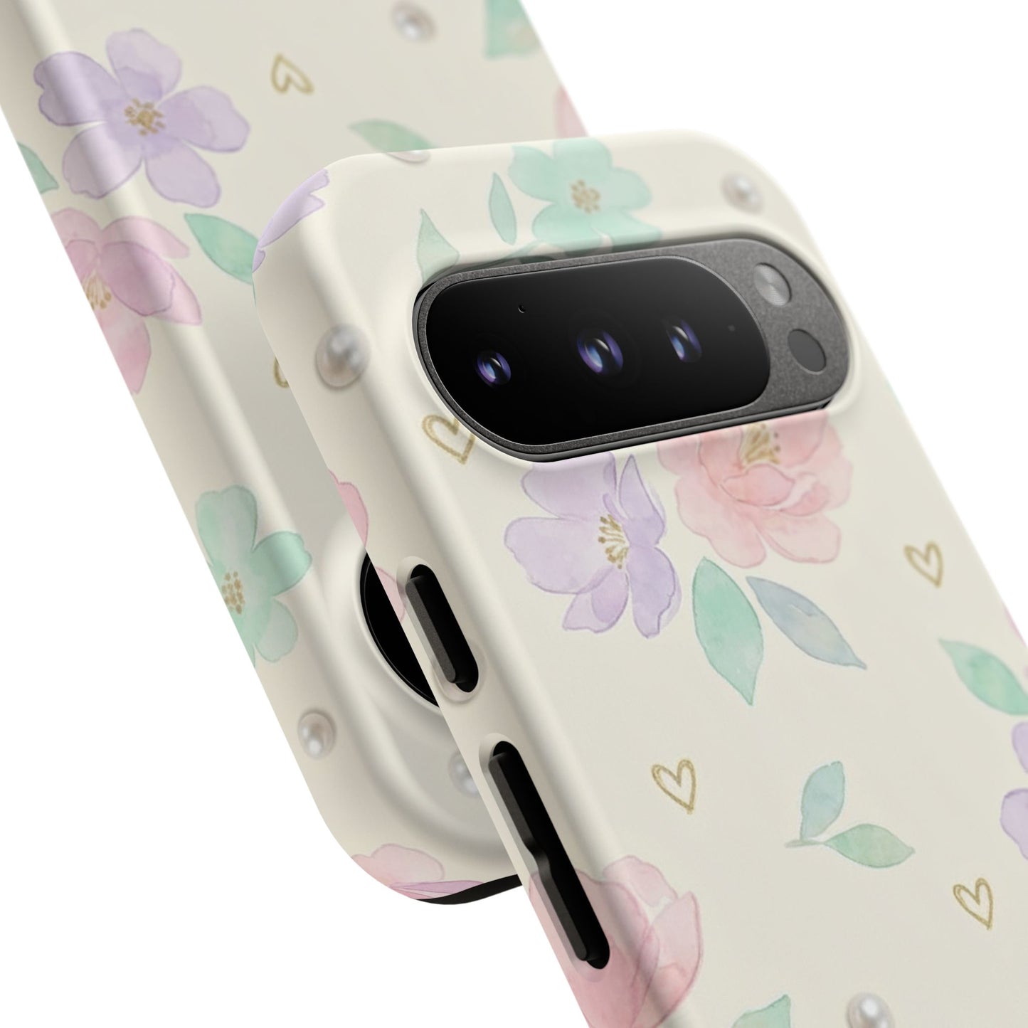 Pastel Floral Phone Case – Coquette Watercolor Flower Hearts Tough Case (iPhone, Samsung, Pixel)