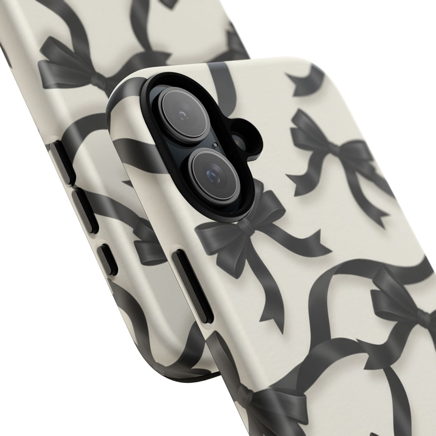 Black Ribbon Bow Phone Case, Minimal Bow Pattern Tough Protective Case