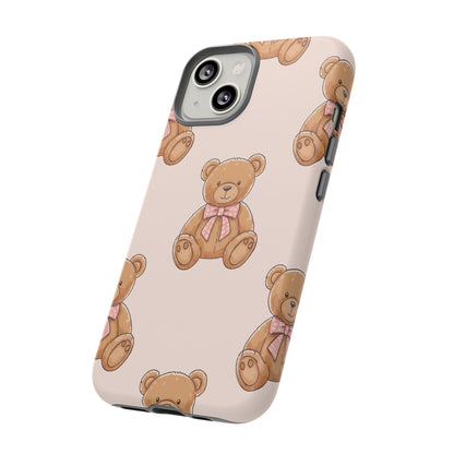 Teddy Bear Phone Case | Cute Coquette Aesthetic Pink Bear Pattern Case | Kawaii Soft Girl iPhone & Samsung Tough Protective Case